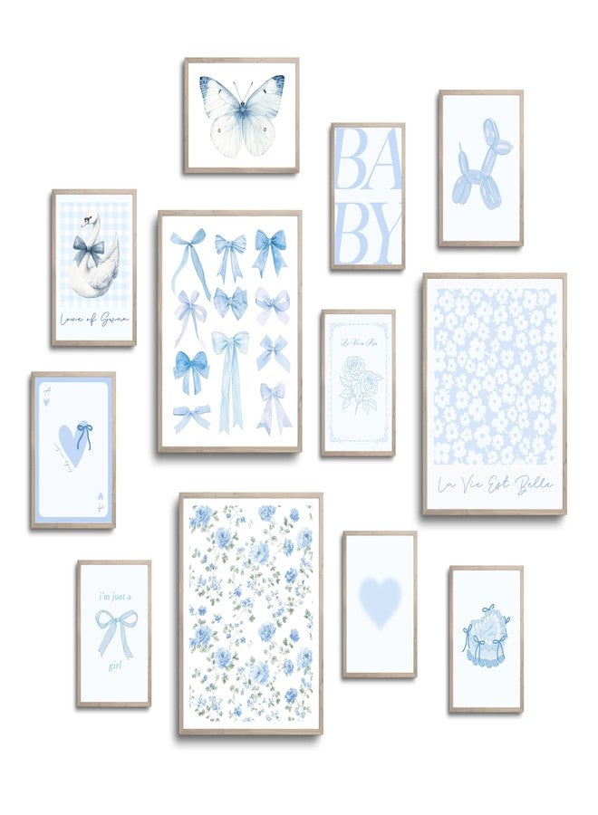 TwoDays Light Blue Room Decor Aesthetic, Coastal Granddaughter Wall Art for Girls Dorm, Blue Coquette Bows Posters, Trendy Girly Preppy Prints. (Multi Sizes, 8" X 10" Largest, Set of 12, UNFRAMED) - Image 1