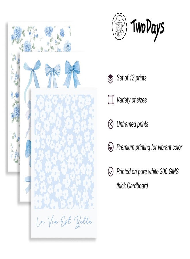 TwoDays Light Blue Room Decor Aesthetic, Coastal Granddaughter Wall Art for Girls Dorm, Blue Coquette Bows Posters, Trendy Girly Preppy Prints. (Multi Sizes, 8" X 10" Largest, Set of 12, UNFRAMED) - Image 3