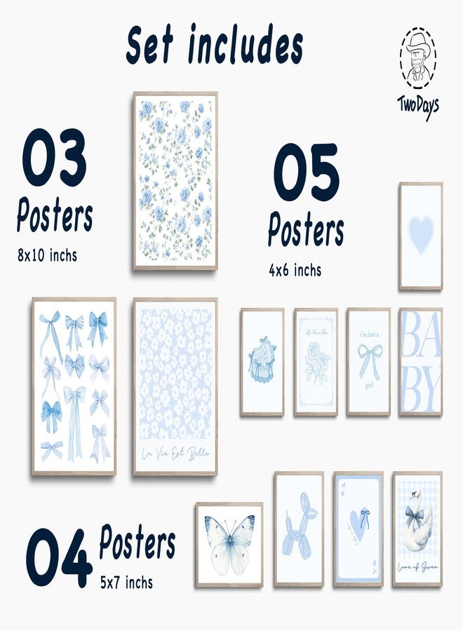 TwoDays Light Blue Room Decor Aesthetic, Coastal Granddaughter Wall Art for Girls Dorm, Blue Coquette Bows Posters, Trendy Girly Preppy Prints. (Multi Sizes, 8" X 10" Largest, Set of 12, UNFRAMED) - Image 2