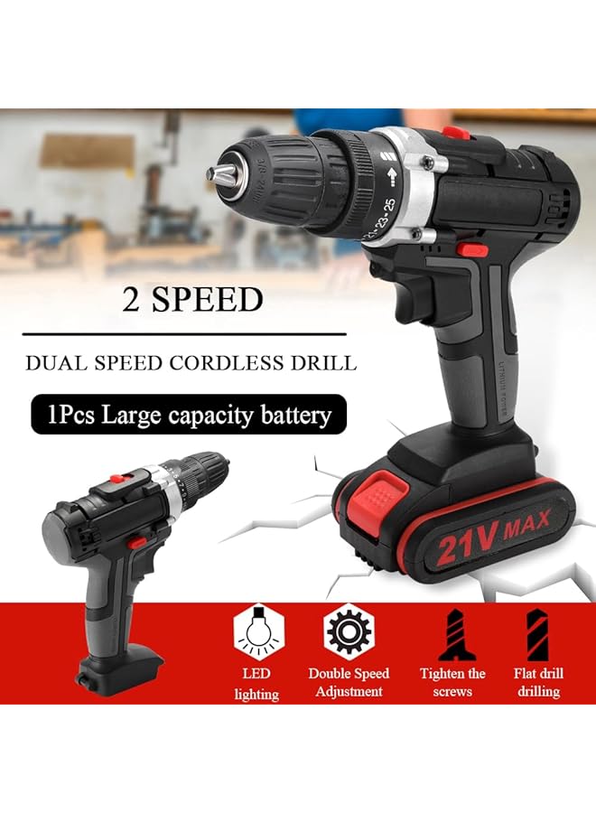 erorex 21V Multifunctional Electric Impact Cordless Drill High Power Lithium Battery Wireless Rechargeable Hand Drills Home Diy Electric Power Tools - Image 2