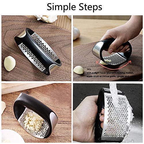 Lexazo Garlic Press Stainless Steel Kitchen Garlic Crusher and Plastic Portable Ginger Mincer Squeezer Press Rocker Kitchen Chopper with Handle Garlic Press - Image 4