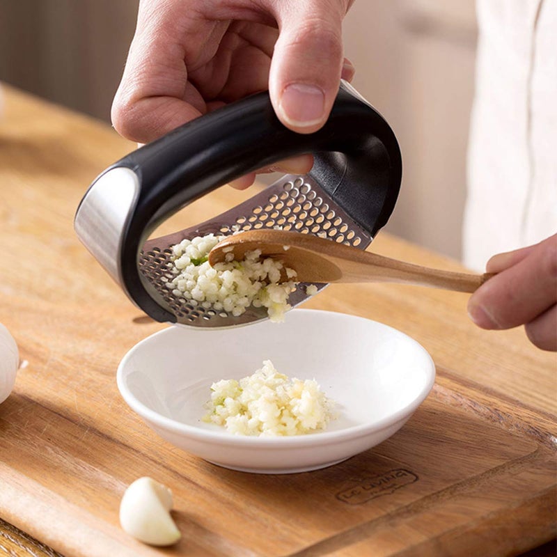 Lexazo Garlic Press Stainless Steel Kitchen Garlic Crusher and Plastic Portable Ginger Mincer Squeezer Press Rocker Kitchen Chopper with Handle Garlic Press - Image 5