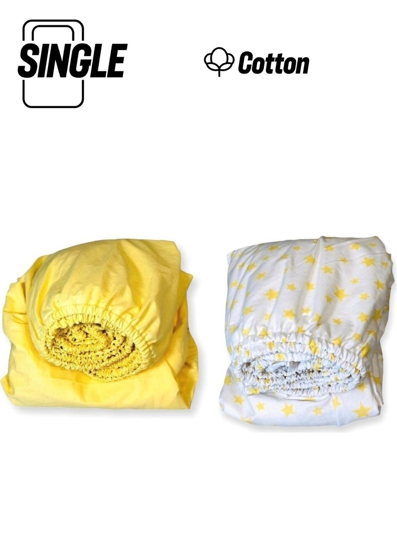 Bebek Özel Baby Special Yellow and Yellow Star Cotton Baby Kids Fitted Sheet 70 x 140 cm 