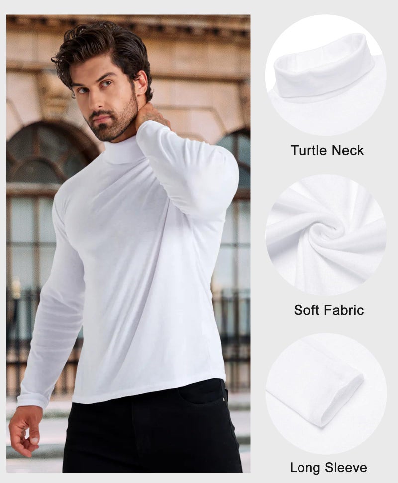 LONGBIDA Men Slim Fit Lightweight Long Sleeve Pullover Top Turtleneck T-Shirt(White,L) - Image 5