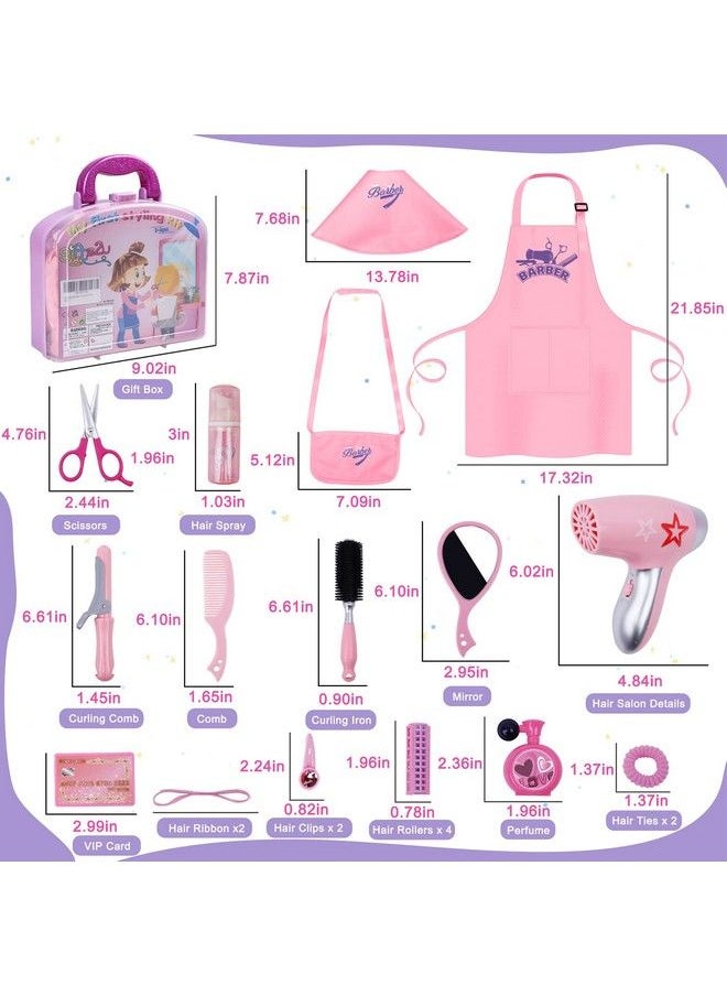 Gifts2U - مجموعة صالون تجميل للبنات مكونة من 23 قطعة، مجموعة ألعاب صالون تجميل للأطفال، مجموعة تصفيف شعر وهمية للبنات مع مجفف شعر وزي حلاق ومقص ومئزر وإكسسوارات تصفيف الشعر - Image 1