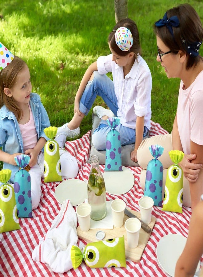 Marspark 100 Pcs Monster Birthday Party Goodie Bags with Ties 10.8 x 5 Inch Blue Purple Green in Cartoon Cellophane Gifts Bags Birthday Party Candy Supplies Decorations - Image 5