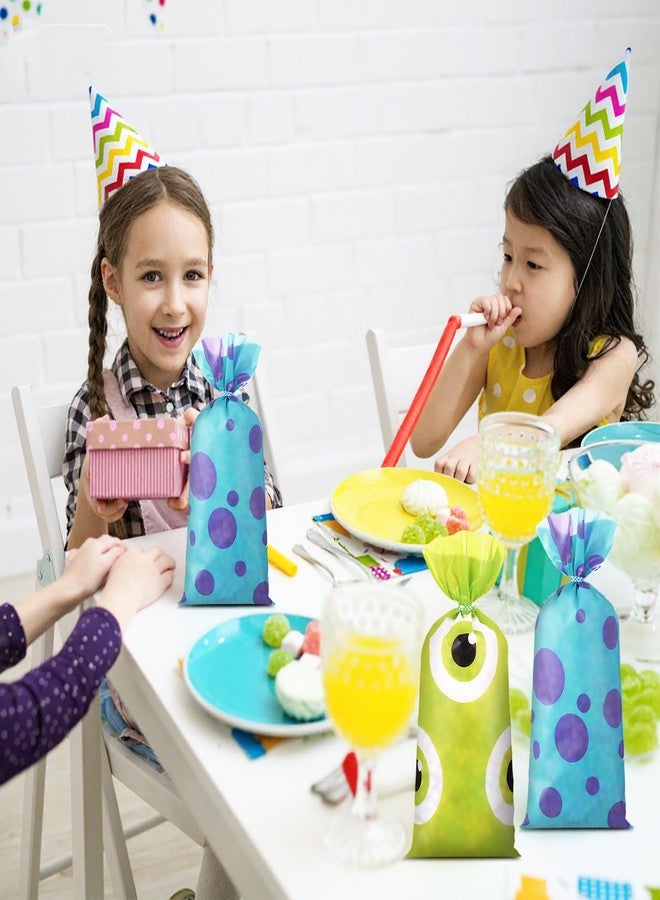 Marspark 100 Pcs Monster Birthday Party Goodie Bags with Ties 10.8 x 5 Inch Blue Purple Green in Cartoon Cellophane Gifts Bags Birthday Party Candy Supplies Decorations - Image 3