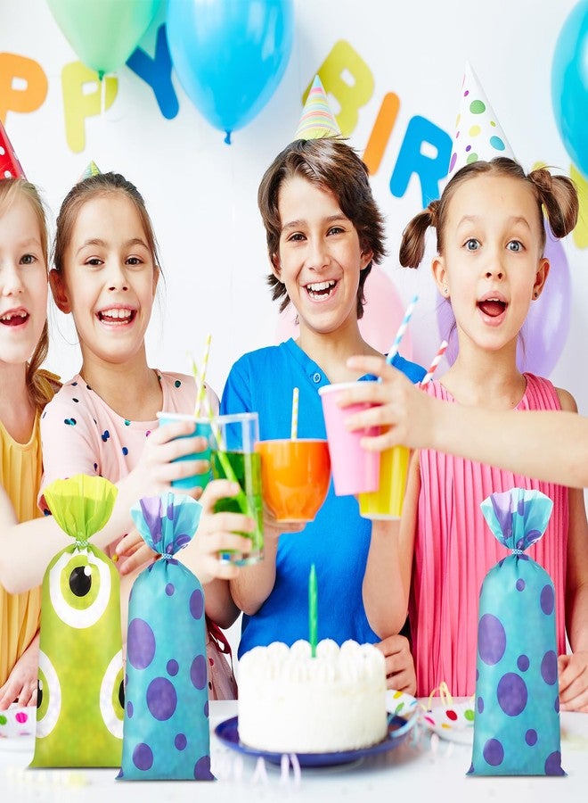 Marspark 100 Pcs Monster Birthday Party Goodie Bags with Ties 10.8 x 5 Inch Blue Purple Green in Cartoon Cellophane Gifts Bags Birthday Party Candy Supplies Decorations - Image 4