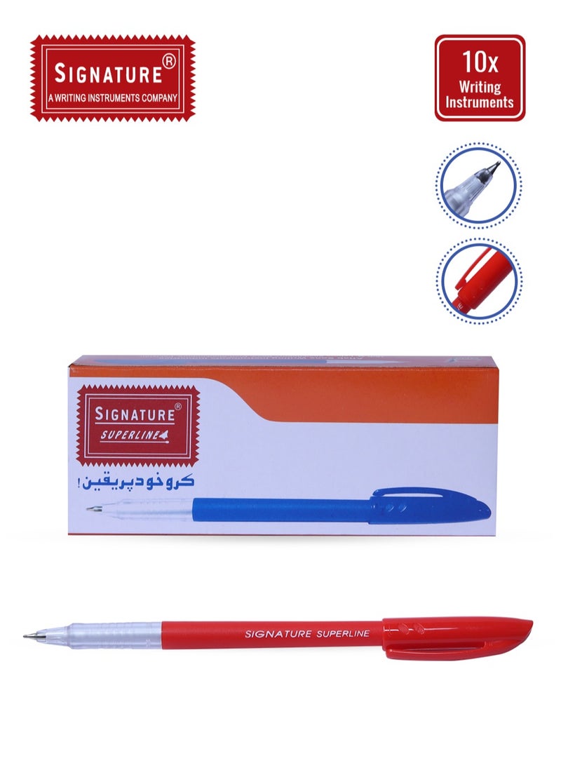 Signature Superline Fine 0.7mm Ballpoint Pen (Pack of 10 Red Ink Ballpoint Pens)