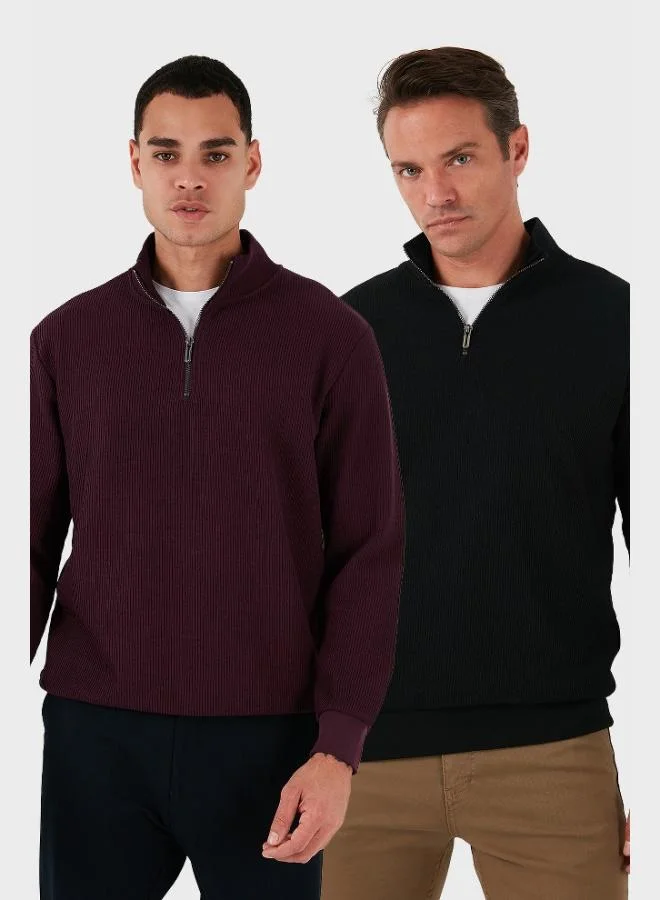 Buratti Buratti Cotton Regular Fit Half Zipper Stand Collar 2-Pack Sweat Men's SWEAT 5905716S2