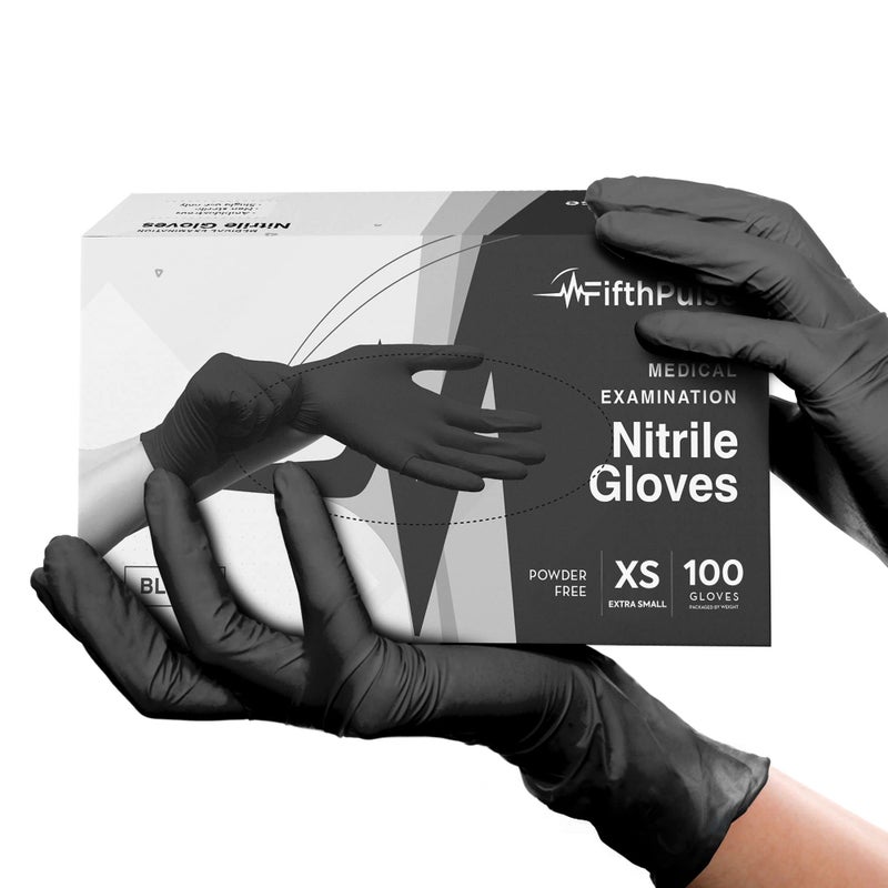 FifthPulse Black Nitrile Disposable Gloves X-Small, 100 Count - Powder-Free Latex-Free Rubber Gloves for Cooking, BBQ, Food Handling, Tattoo, Cleaning, and Household Use - Textured Fingertips for Better Grip - Image 1