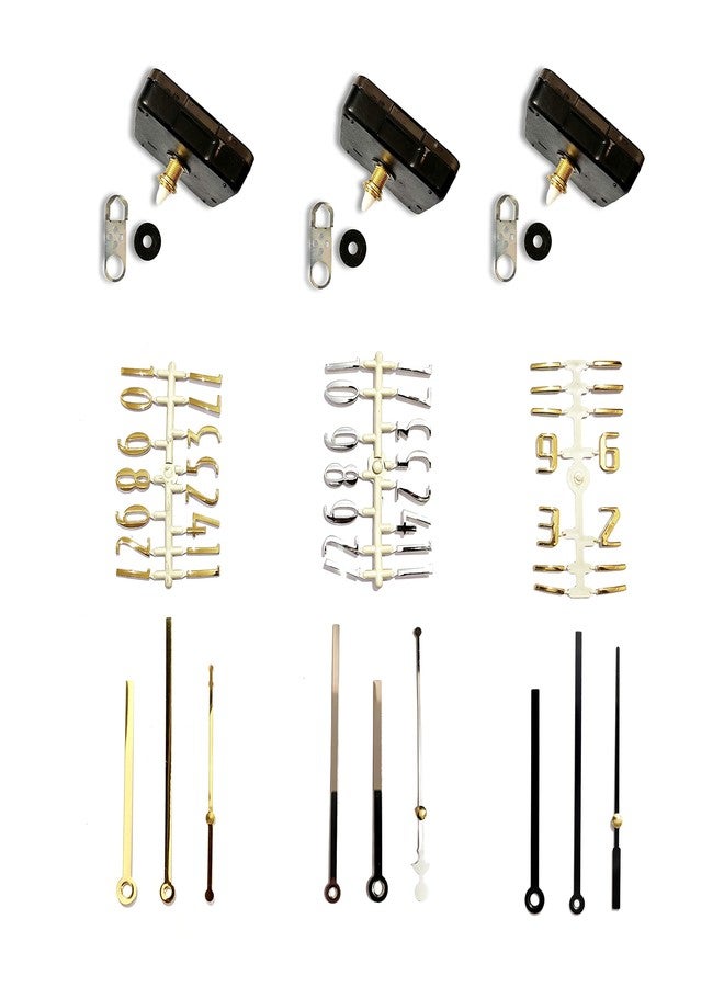 Epoxy Fusion Wall Clock Silent and Sweep Movement with Metal Hands and Numbers, Silent Clock Movement with Numbers and Hands, Wall Clock 18mm Silent Mechanism Set (Set of 3) (Style 2) - Image 1