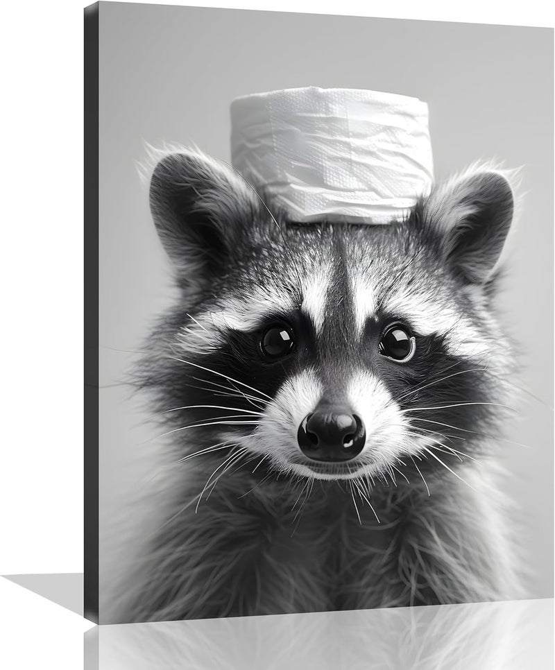 OWNANRTHM Funny Raccoon Bathroom Wall Art - Image 1