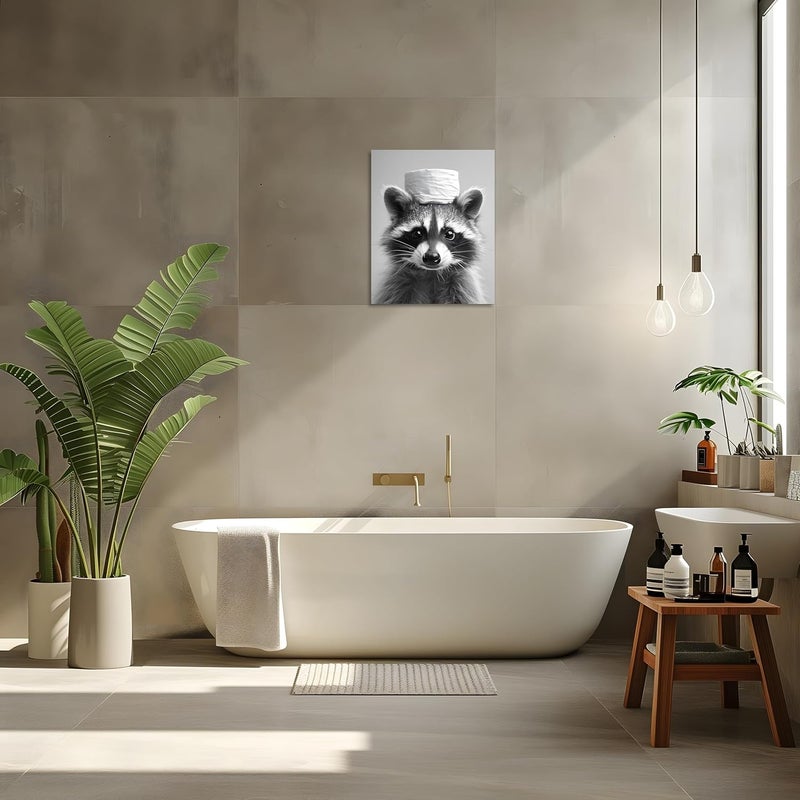OWNANRTHM Funny Raccoon Bathroom Wall Art - Image 3