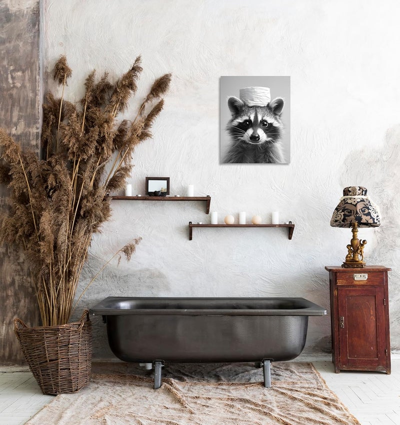 OWNANRTHM Funny Raccoon Bathroom Wall Art - Image 5