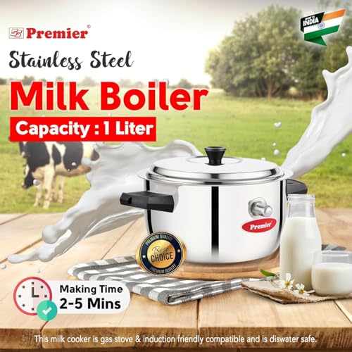 Premier Stainless Steel Milk Boiler, 1 Liter - Durable, Stainless Steel Construction for Even Heat Distribution, Heat-Resistant Handle, Spill-Proof Lid and Sleek Design - Image 3