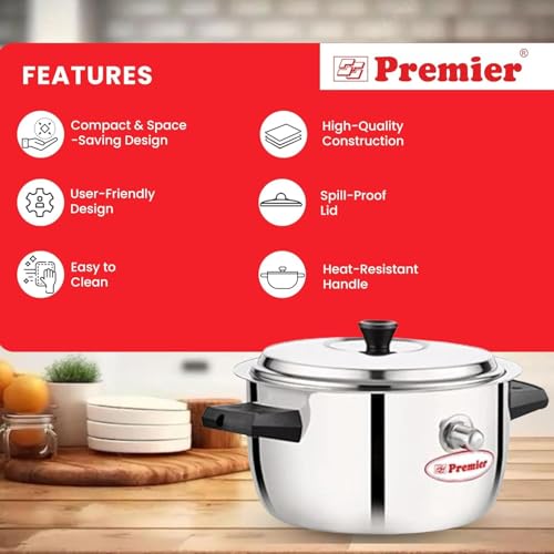 Premier Stainless Steel Milk Boiler, 1 Liter - Durable, Stainless Steel Construction for Even Heat Distribution, Heat-Resistant Handle, Spill-Proof Lid and Sleek Design - Image 2