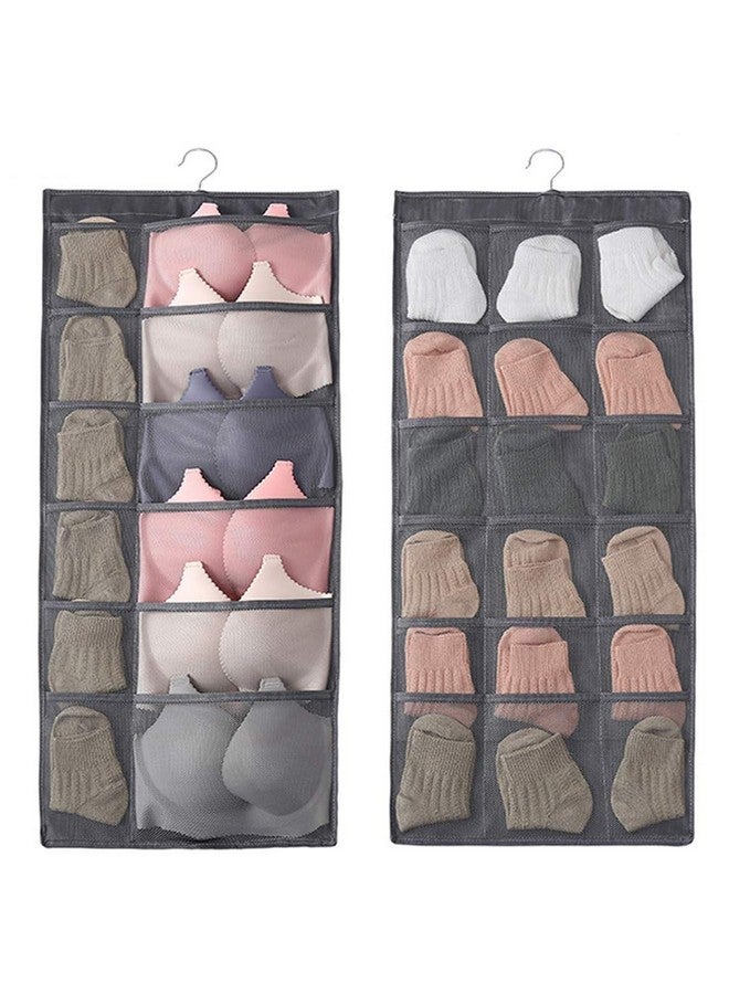 ZURATO Oxford Fabric Double Sided 30 Pockets Clear Hanging Bag, Socks Organizer Hanging, Wardrobe Panties Socks Classification Wardrobe Jewelry Organisers, Over-The-Door Socks Organizer- Grey - Image 1