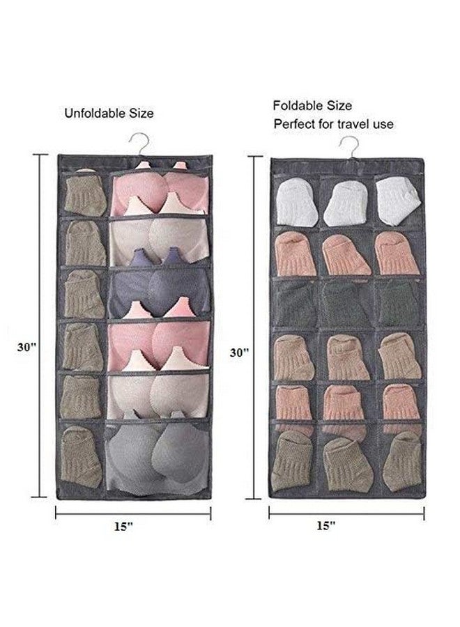 ZURATO Oxford Fabric Double Sided 30 Pockets Clear Hanging Bag, Socks Organizer Hanging, Wardrobe Panties Socks Classification Wardrobe Jewelry Organisers, Over-The-Door Socks Organizer- Grey - Image 2