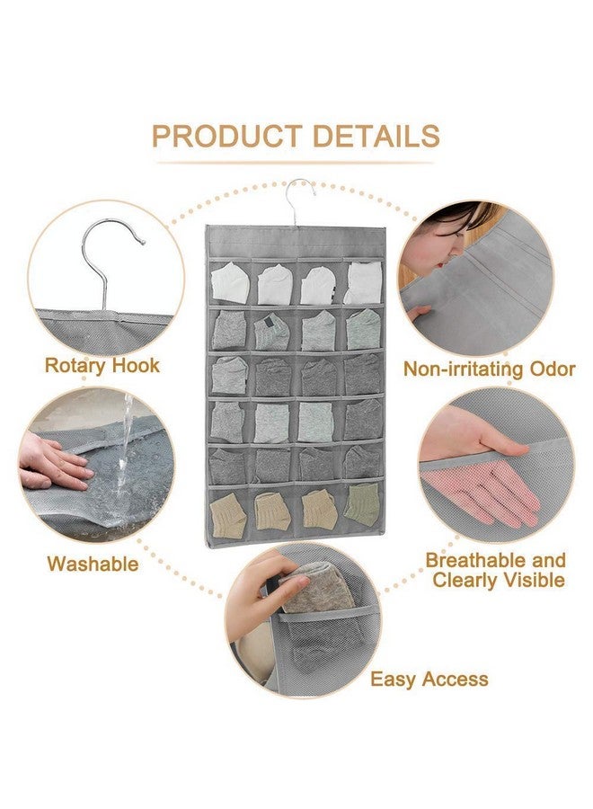 ZURATO Oxford Fabric Double Sided 30 Pockets Clear Hanging Bag, Socks Organizer Hanging, Wardrobe Panties Socks Classification Wardrobe Jewelry Organisers, Over-The-Door Socks Organizer- Grey - Image 3
