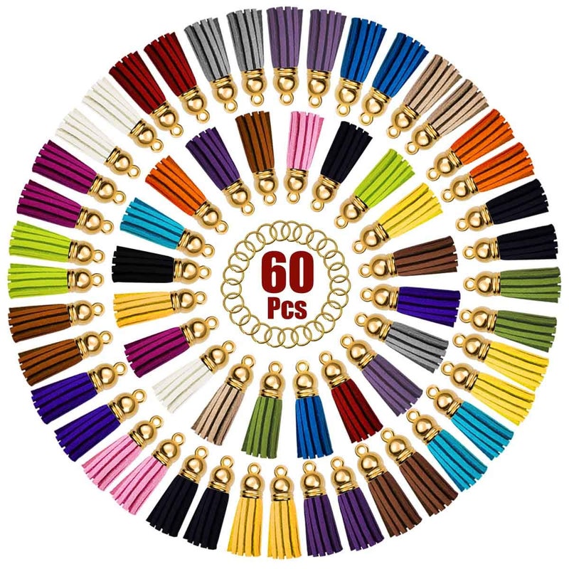 TTSAM Tassels for Keychains Faux Suede Tassel for DIY Jewelry Making 60 Pcs Leather Keychain Charms Bulk  60 Pcs Jump Rings Key Chain Rings Bulk for Cellphone Straps Pendants Crafts 