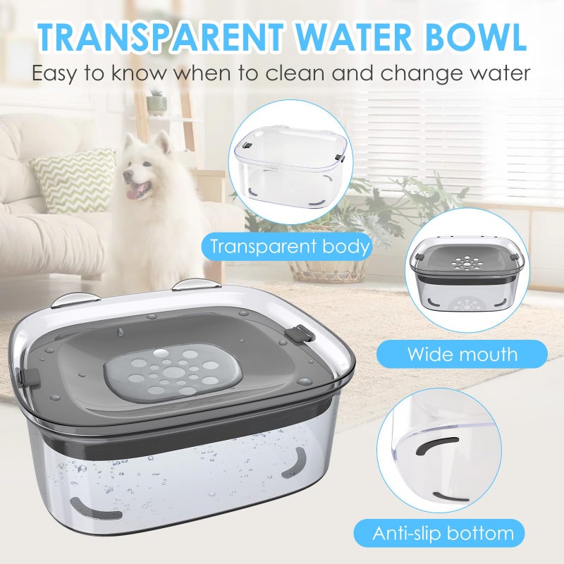 AONKEY 3L Dog Water Bowl No Spill, 101oz Large Spill Proof Dog Bowl Reduce Refill, Anti Splash No Mess Dispenser Dripless Slow Drinking Water Bowl for Sloppy Messy Drinkers (Gray) - Image 4