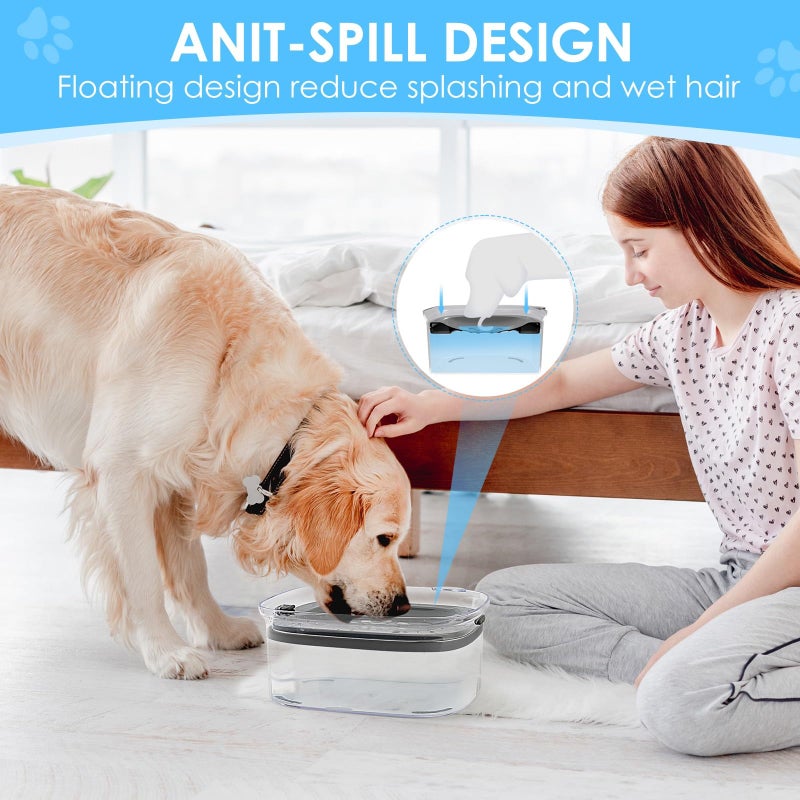 AONKEY 3L Dog Water Bowl No Spill, 101oz Large Spill Proof Dog Bowl Reduce Refill, Anti Splash No Mess Dispenser Dripless Slow Drinking Water Bowl for Sloppy Messy Drinkers (Gray) - Image 3