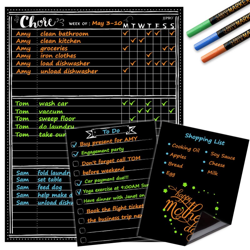 JJPRO Magnetic Dry Erase Chore Chart Blackboard for FridgeBehavior Chart Chalkboard for Multiple KidsOne Chore Chart and Two Bonus Dry Erase PadGrocery Blackboards - Image 2