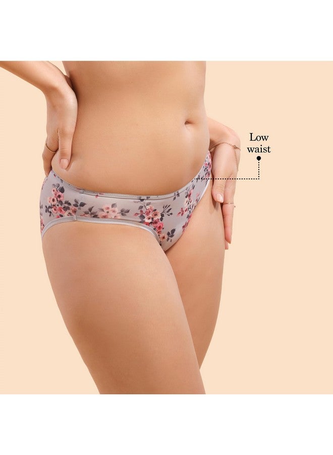 enamor Enamor P000 Women's Nylon Low Waist Co-Ordinate Bikini Panty (Pack of 1) (P000-Silver Rose Print-M) - Image 3