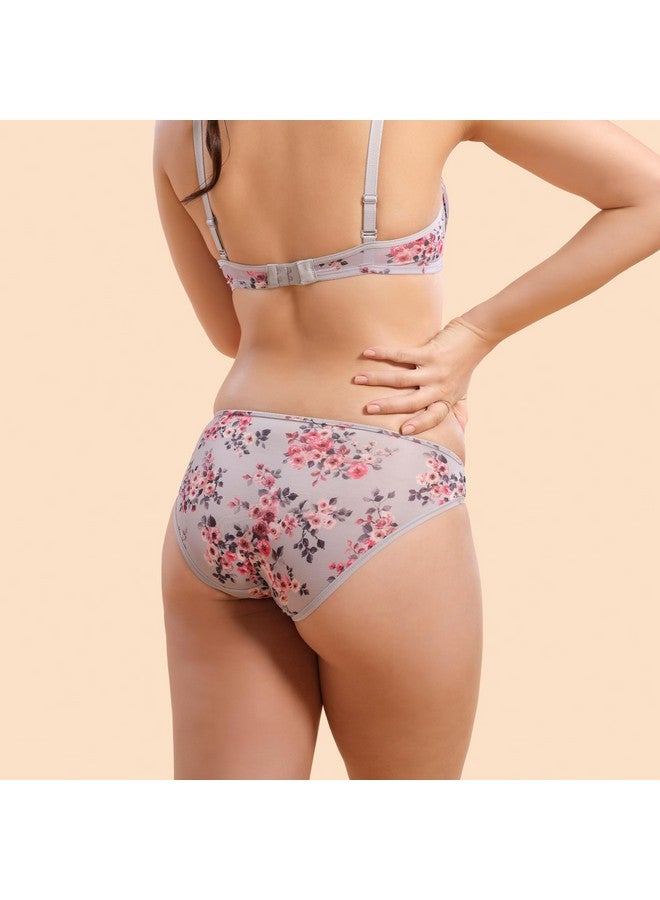 enamor Enamor P000 Women's Nylon Low Waist Co-Ordinate Bikini Panty (Pack of 1) (P000-Silver Rose Print-M) - Image 5