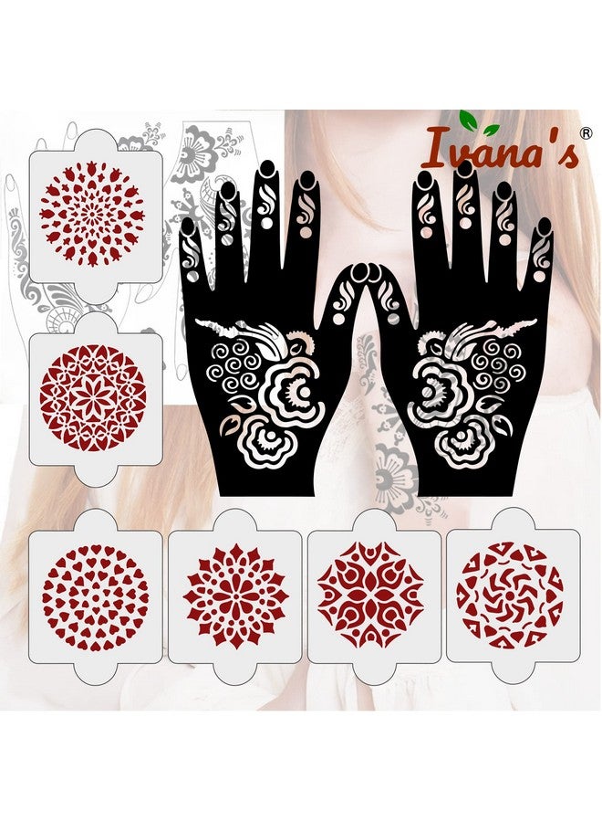 ivana's Pack Of 8 Pcs (2 Pcs Heena Stencil Tatto + 6 Pcs Laser Cut Pvc Reusable Heena Stencils), Heena Mehandi Sticker,Mehandi Stickers For Full Hand For Women, Girls And Kids, Easy To Apply,Ivnh-1114 - Image 4