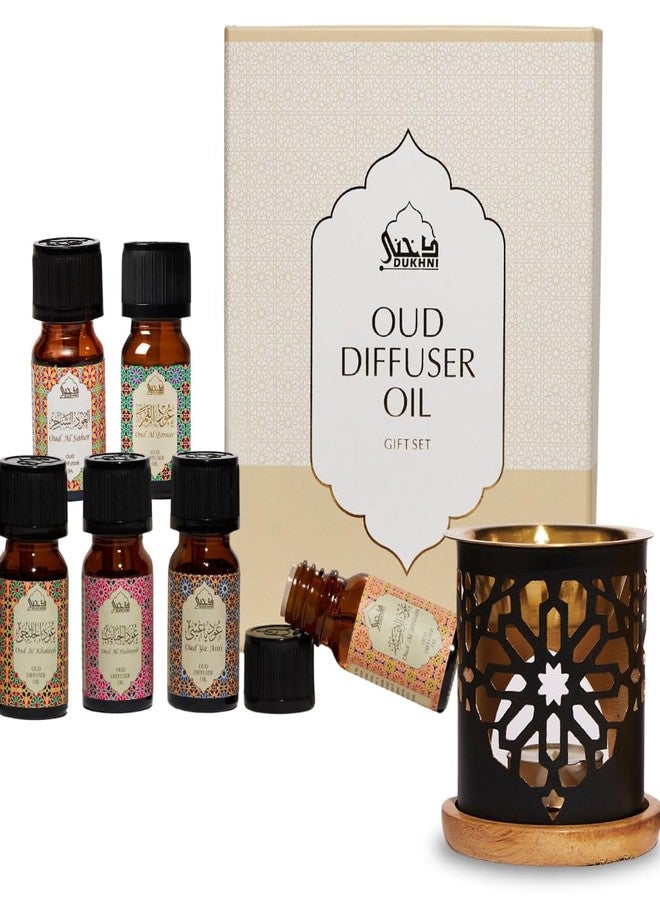 Dukhni Oud Essential Oil Diffuser Blend & Candle Burner | 6 x 10ml Arabic Oils with Diffuser| Relax with Home Aromatherapy, for Relaxation, Massage & Candle Making, Islamic Gift - Image 1