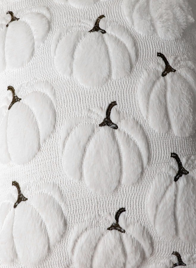 4TH Emotion Fall Pumpkins Decorative Pillow Covers 18x18 Set of 2, White Soft Plush Faux Fur Wool Farmhouse Throw Cushion Cases for Autumn Thanksgiving Holiday Home Decorations - Image 2