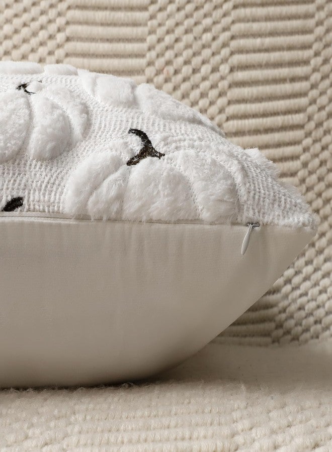 4TH Emotion Fall Pumpkins Decorative Pillow Covers 18x18 Set of 2, White Soft Plush Faux Fur Wool Farmhouse Throw Cushion Cases for Autumn Thanksgiving Holiday Home Decorations - Image 3