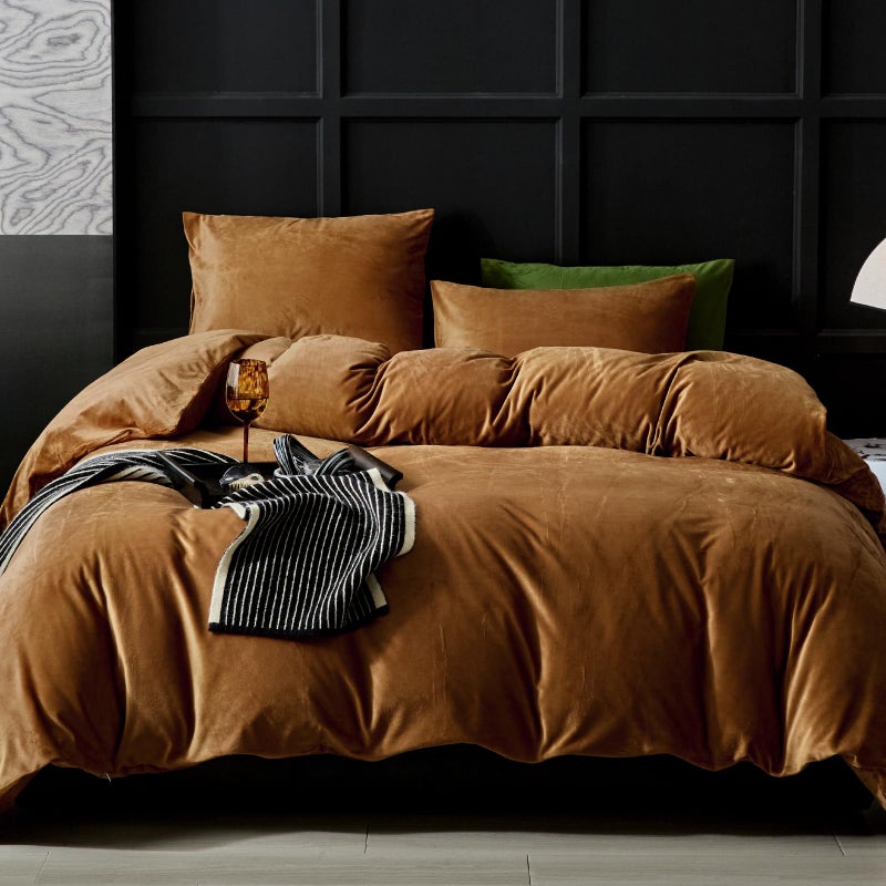 WARMDERN Camel Flannel Velvet Duvet Cover Queen Size Duvet Cover Bedding Sets, 3pcs Ultra Soft Luxury Textured Modern Crystal Velvet Duvet Covers with Zipper Closure(Camel, Queen) - Image 1