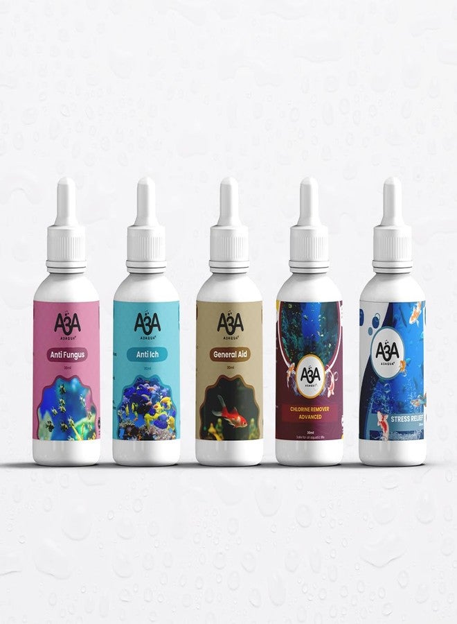 A3AQUA - Aquarium Needs - Fish Medicine (30ml, 5 Pack (Combo)) - General Aid, Anti Ich, Anti Fungus, Chlorine Remover, Stress Relief - Image 1