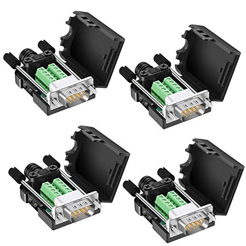 BIFALE DB9 Breakout Connector (4 Male), DB9 Solderless Connector RS232 D-SUB Serial Adapters 16mm thinner 9 Pin Port Terminal Breakout Board with Case Long Bolts Tail Pipe - Image 1
