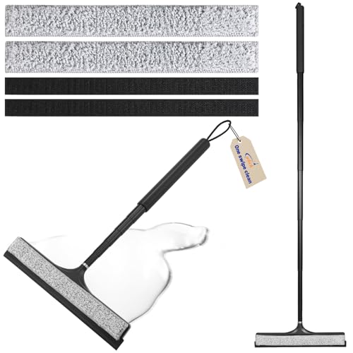 wlich Shower Squeegee with Long Handle, Telescoping Window and Floor Extendable Squeegee for Shower Glass, Bathroom Surfaces, Mirrors, and Smooth Floors, Includes Replaceable and Washable Cloth Pads - Image 1