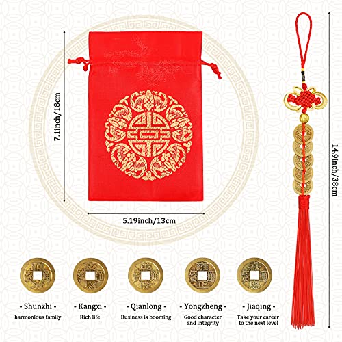 Chuangdi Feng Shui Money Frog with Chinese Coins Lucky Knots Red Blessing Bag Gold Three Legged Toad Decoration for Attracting Wealth Success Chinese New Year Gifts - Image 2