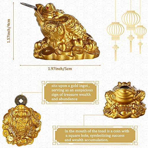 Chuangdi Feng Shui Money Frog with Chinese Coins Lucky Knots Red Blessing Bag Gold Three Legged Toad Decoration for Attracting Wealth Success Chinese New Year Gifts - Image 3