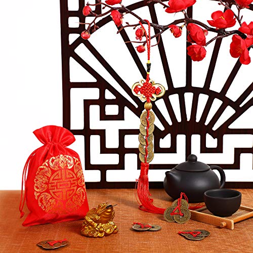 Chuangdi Feng Shui Money Frog with Chinese Coins Lucky Knots Red Blessing Bag Gold Three Legged Toad Decoration for Attracting Wealth Success Chinese New Year Gifts - Image 4
