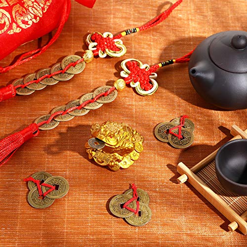 Chuangdi Feng Shui Money Frog with Chinese Coins Lucky Knots Red Blessing Bag Gold Three Legged Toad Decoration for Attracting Wealth Success Chinese New Year Gifts - Image 5