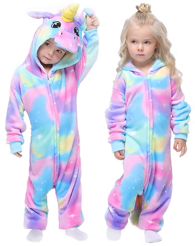 Easuit Colorful Unicorn Onesie Pajamas Animal Costume Halloween Cosplay Unisex Xmas Gifts for Kids 2-4, H-multicolor Unicorn - Image 1