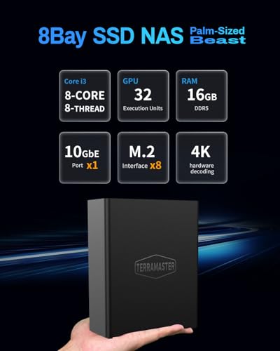 TERRAMASTER F8 SSD Plus NAS 8Bay All SSD NAS Storage Core i3 8Core 8Thread CPU 16GB DDR5 RAM 10GbE Port 8 Heat Sinks Included PalmSized Network Attached Storage Peak Performance Diskless - Image 3