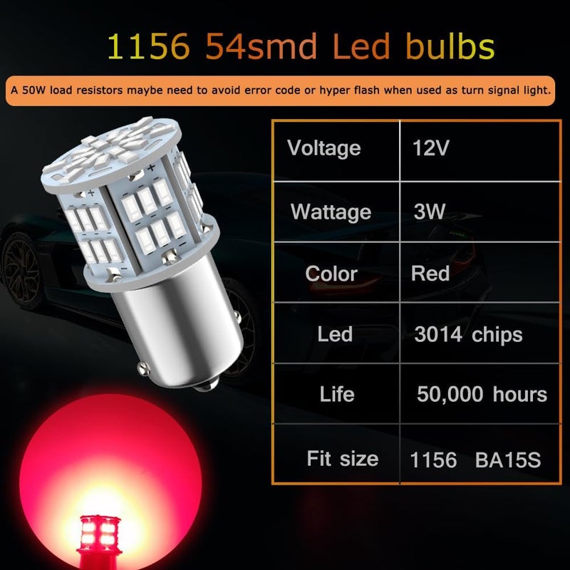 Melphan-Auto 1156 Red LED Bulbs - 54-SMD 3014 Chips for Vehicle Lighting (4 Pack) - Image 3