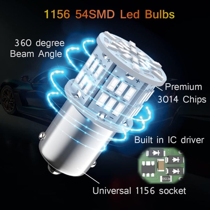 Melphan-Auto 1156 Red LED Bulbs - 54-SMD 3014 Chips for Vehicle Lighting (4 Pack) - Image 4