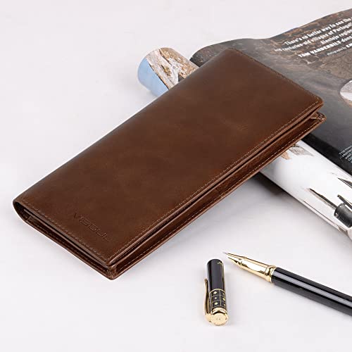 VISOUL Leather Checkbook Cover Wallet for Men with RFID Blocking, Mens Long Bifold Cash Tall Wallet with 11 Credit Card Slots 1 ID Window (Brown) - Image 5