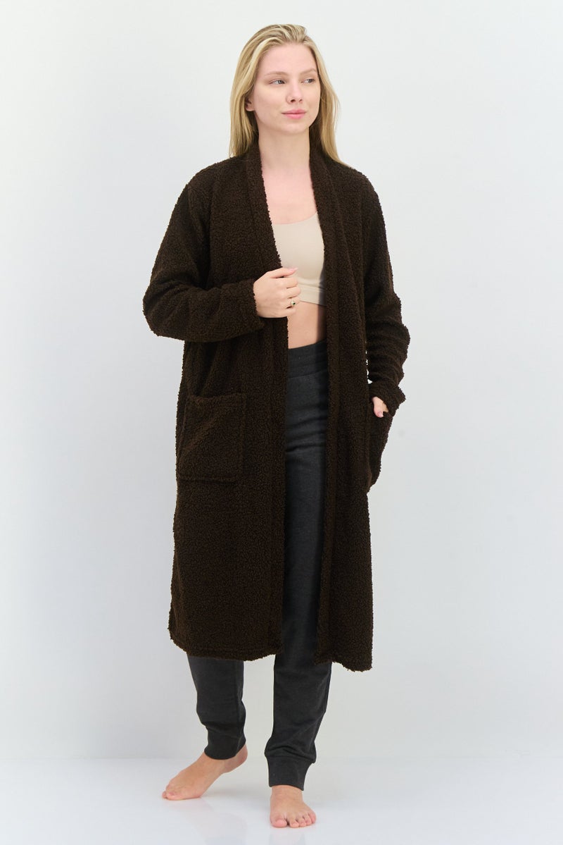 BRAVE SOUL Women Textured Full Sleeves Cardigan Sleepwear, Brown - Image 1