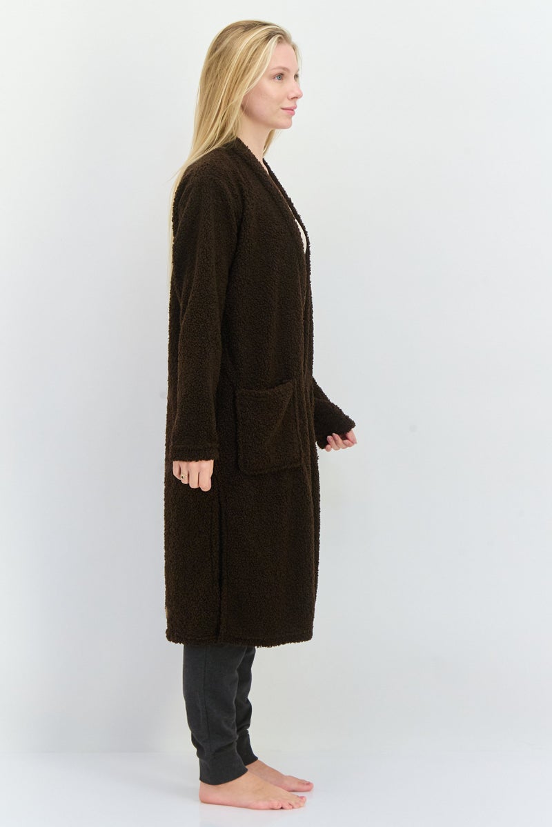 BRAVE SOUL Women Textured Full Sleeves Cardigan Sleepwear, Brown - Image 3