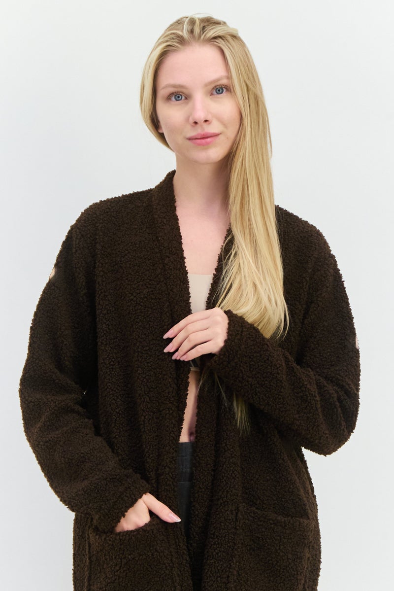 BRAVE SOUL Women Textured Full Sleeves Cardigan Sleepwear, Brown - Image 2